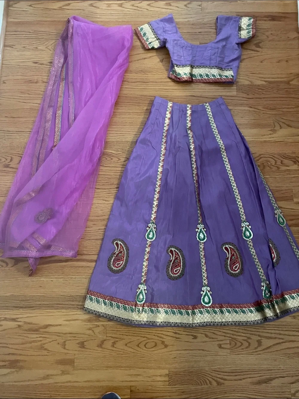 Purple Embroidered Women's Skirt Set with Pink Dupatta